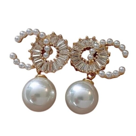 2/$24 Gold-Plated Pearl & Rhinestone Statement Earrings - Picture 5 of 7